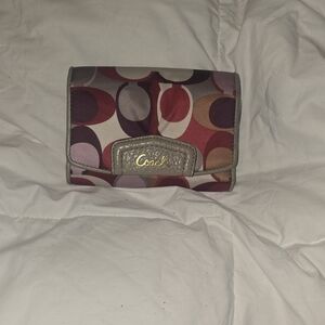 Coach Multicolor Signature Small Wallet in Pink and Brown Tones